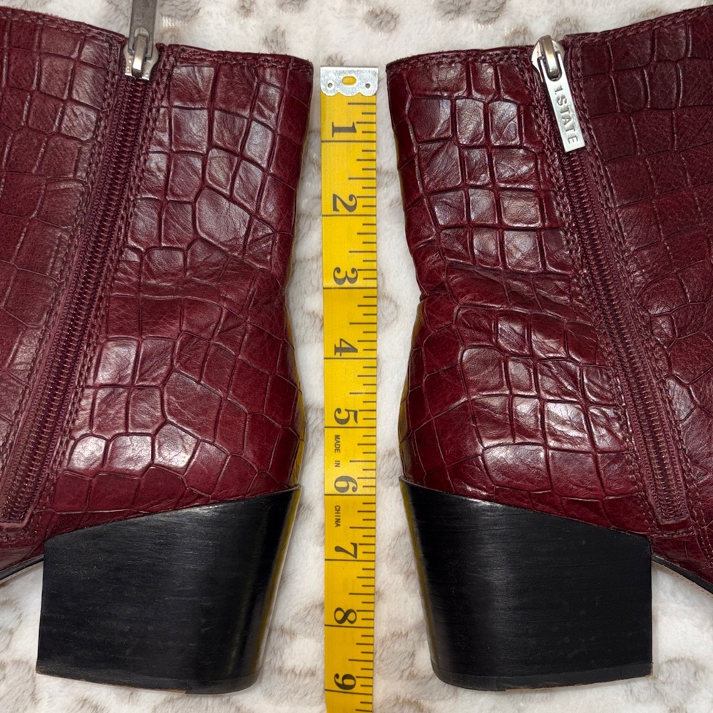 1. State Crocodile Embossed Ankle Booties, Dark Red, Sz 8 - Picture 8 of 8